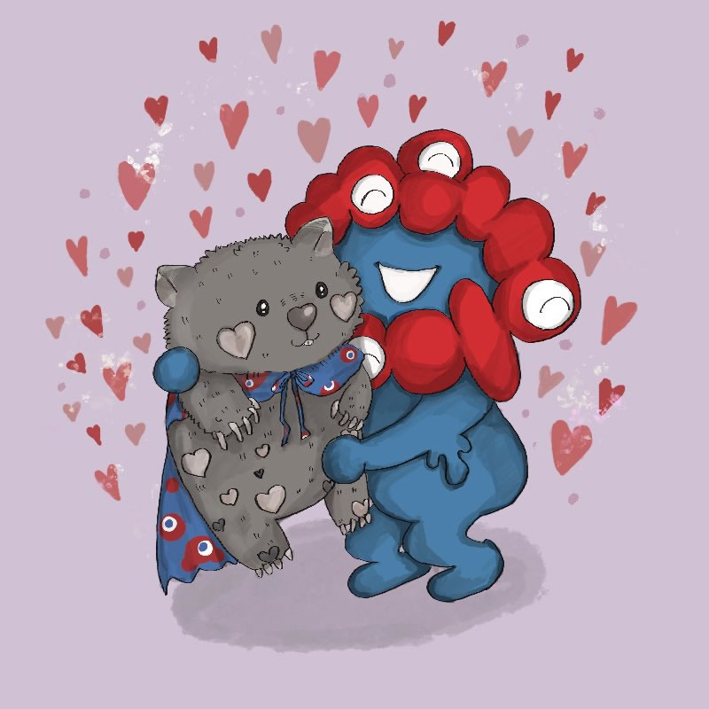 キャラクター名：ウォンチュー♡バット【オーストラリア】（ねむねむ 様）：大阪・関西万博のキャラクター・イラスト展示会
