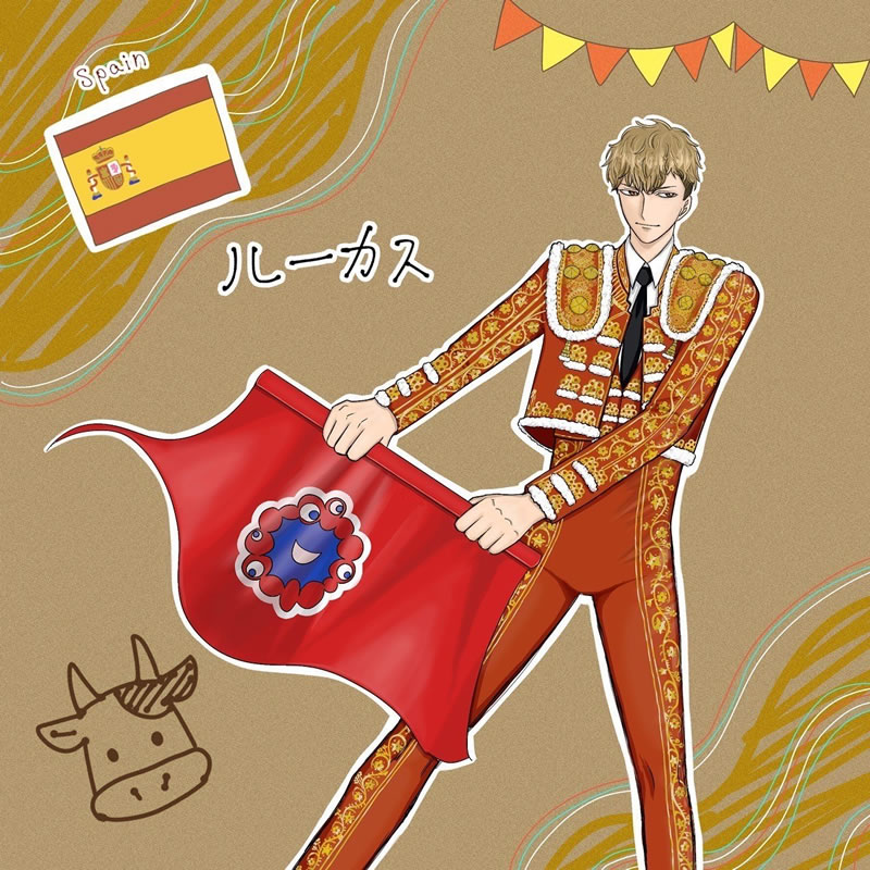 キャラクター名:ルーカス【スペイン】(ペンギン 様):大阪・関西万博のキャラクター・イラスト展示会