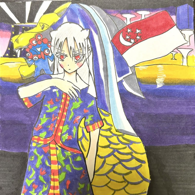 キャラクター名:マララ【シンガポール】(blue 様):大阪・関西万博のキャラクター・イラスト展示会