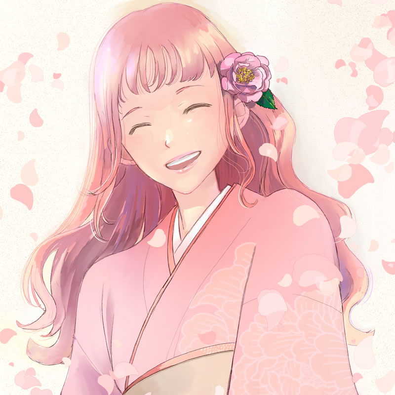 微笑み咲く、山茶花日和（事務員A様）：MCGの新春芸術はじめ2026・ハートフェルトピンクで連想イラスト展